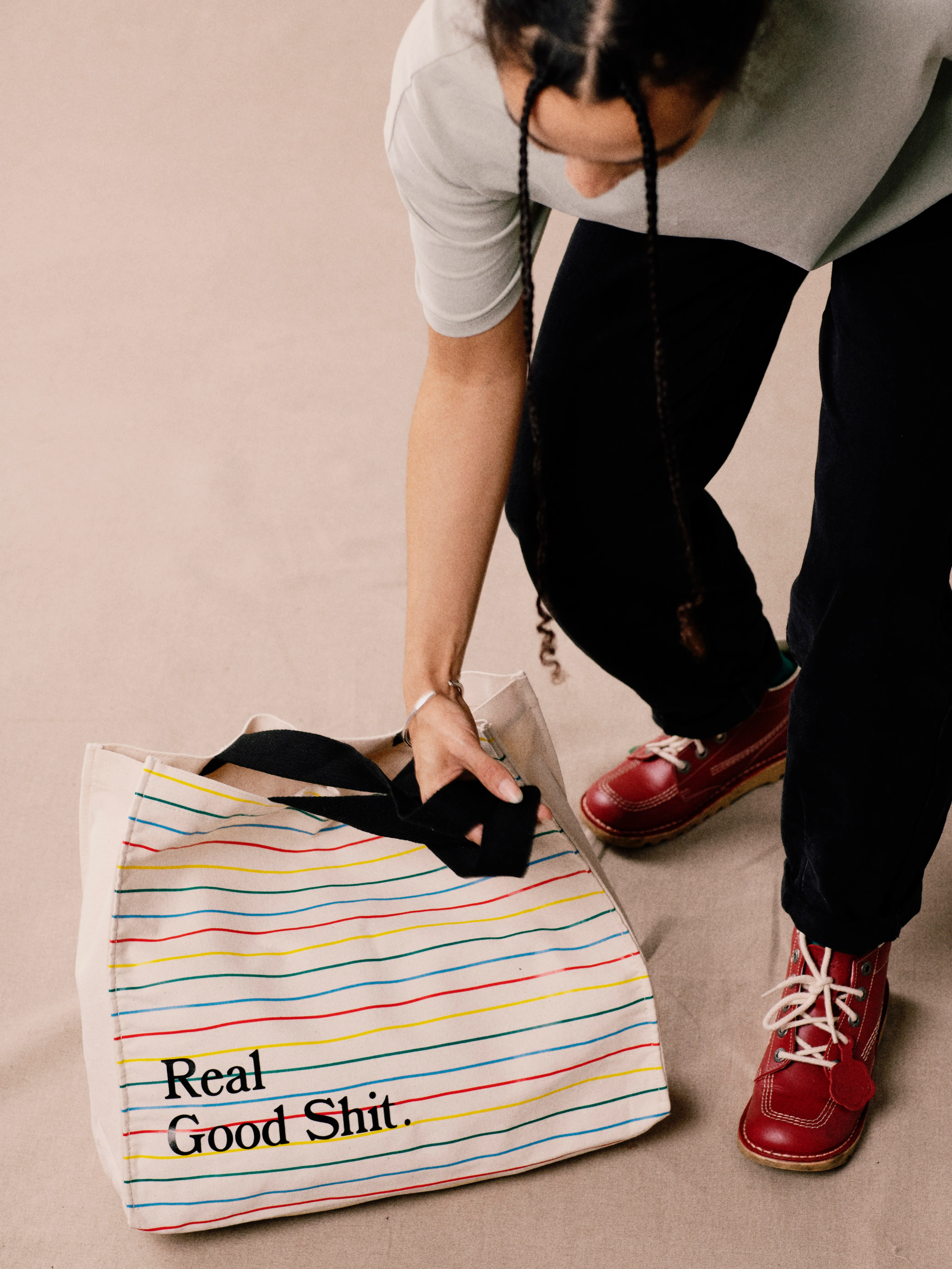 Real Good Shit Canvas Tote Bag (Striped) - Image 3
